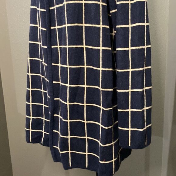 Charter Club Windowpane Navy Tan Open Front Knit Cardigan - Picture 3 of 7